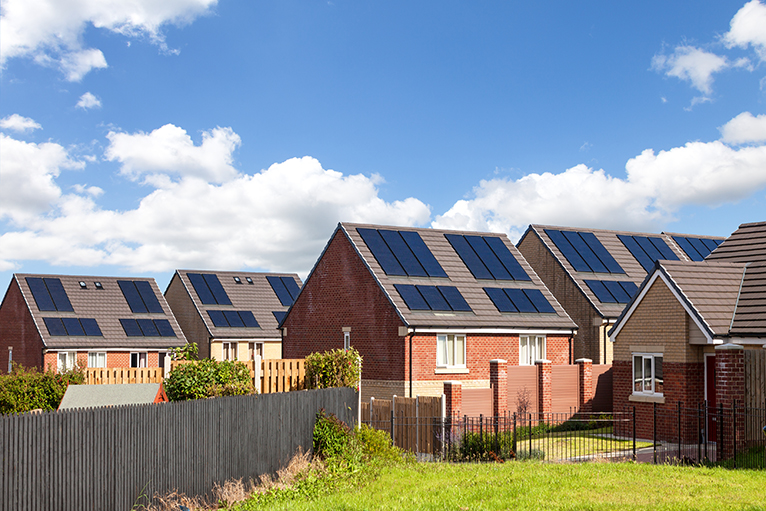 Solar PV panels on rows of homes