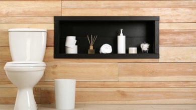 Wall niche next to toilet