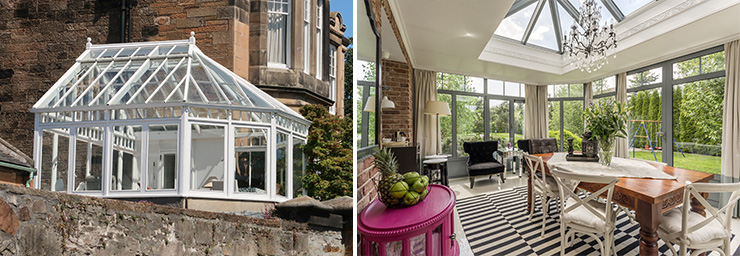 Image illustrating the difference between a conservatory and an orangery