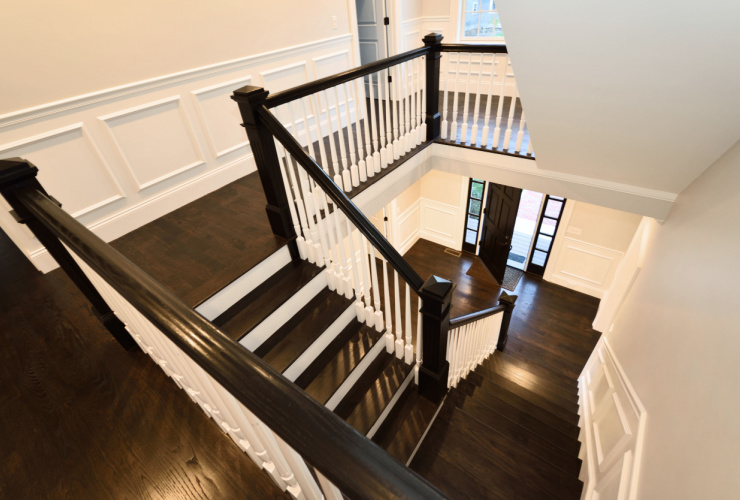 Picture of brown and white wooden staircase with panelling 